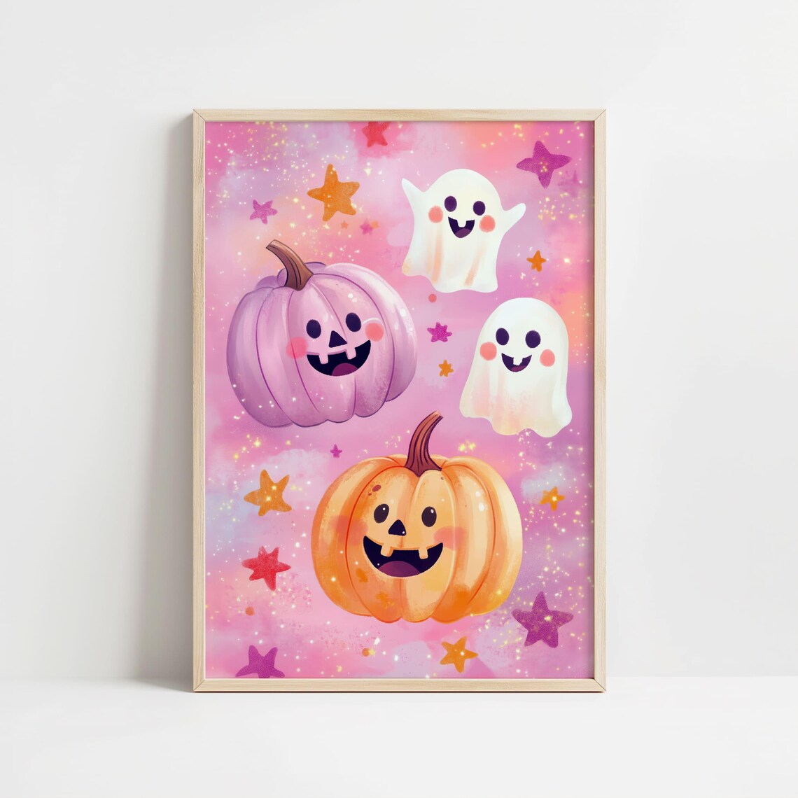 Cute Pumpkin And Ghost Halloween Art Print Spooky Halloween Wall Decor Pink Halloween Art - Image 8