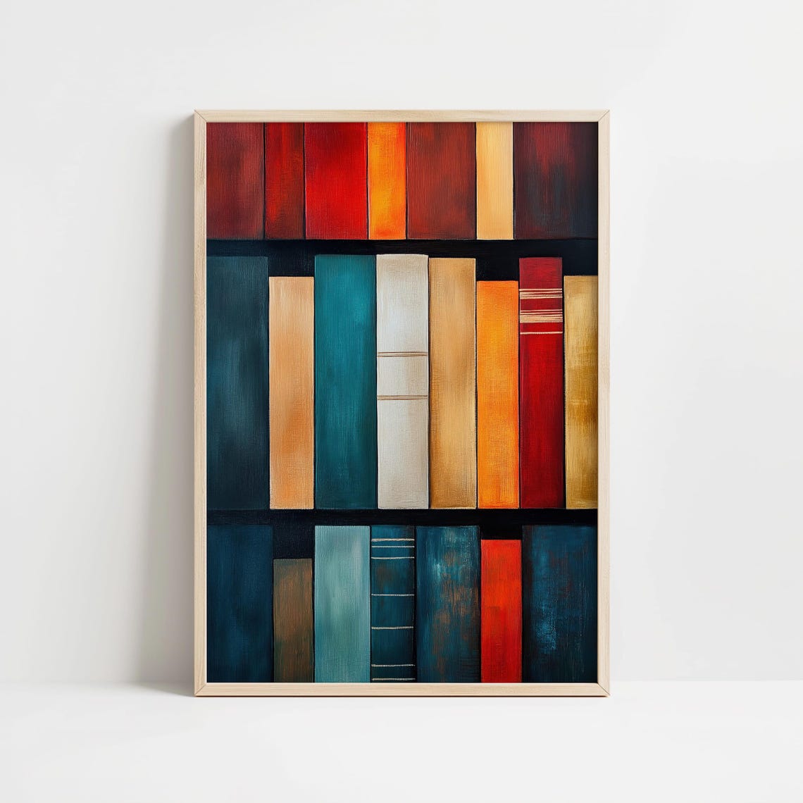 Abstract Colorful Bookshelf Oil Painting Teal Red Book Spines Poster - Image 8
