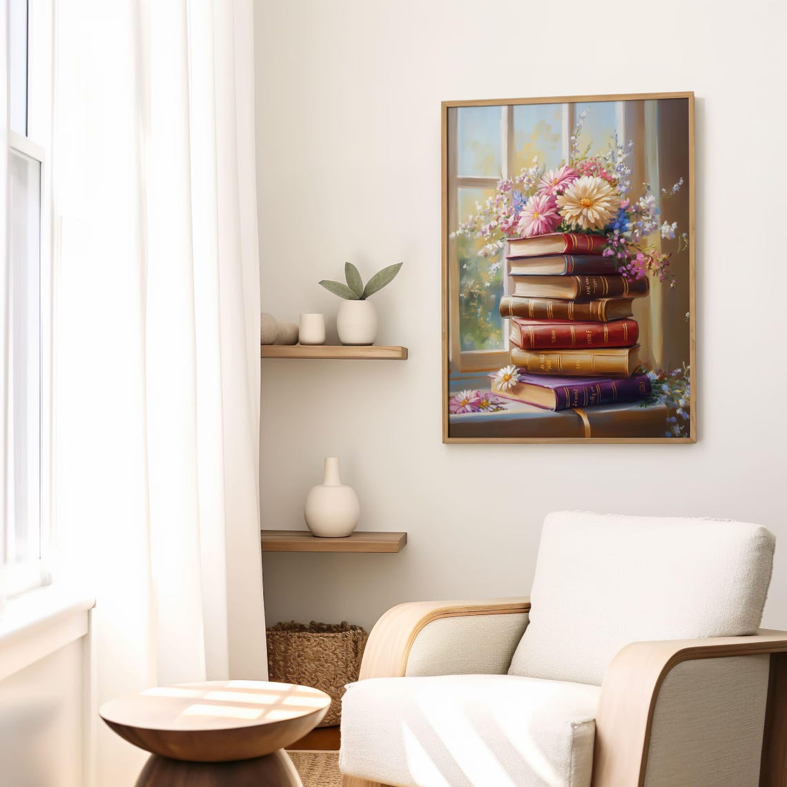Vintage Books Stack With Flowers Window Literary Decor Poster - Image 8
