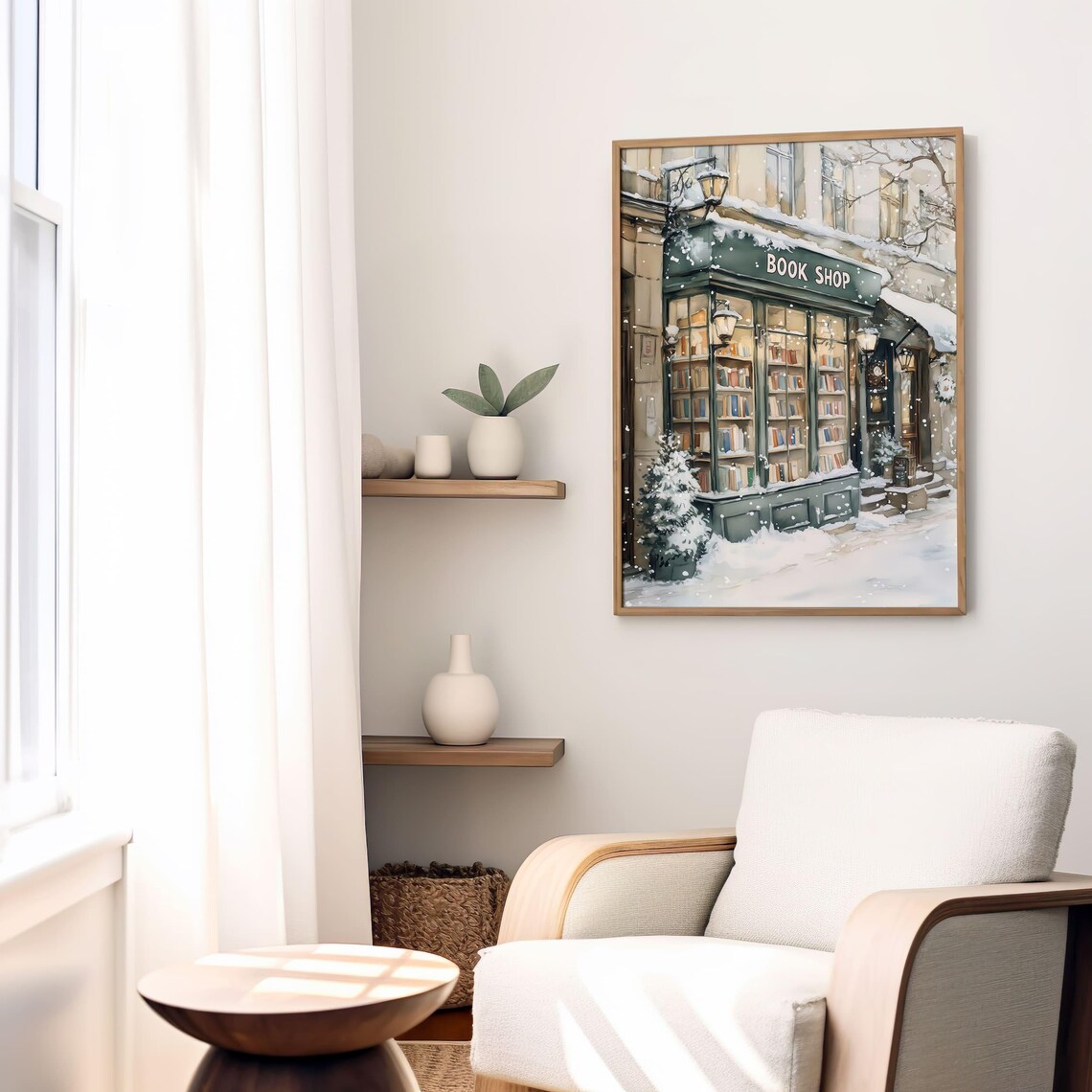 Winter Book Shop New York Art Print, Bookish Christmas Decor - Image 2