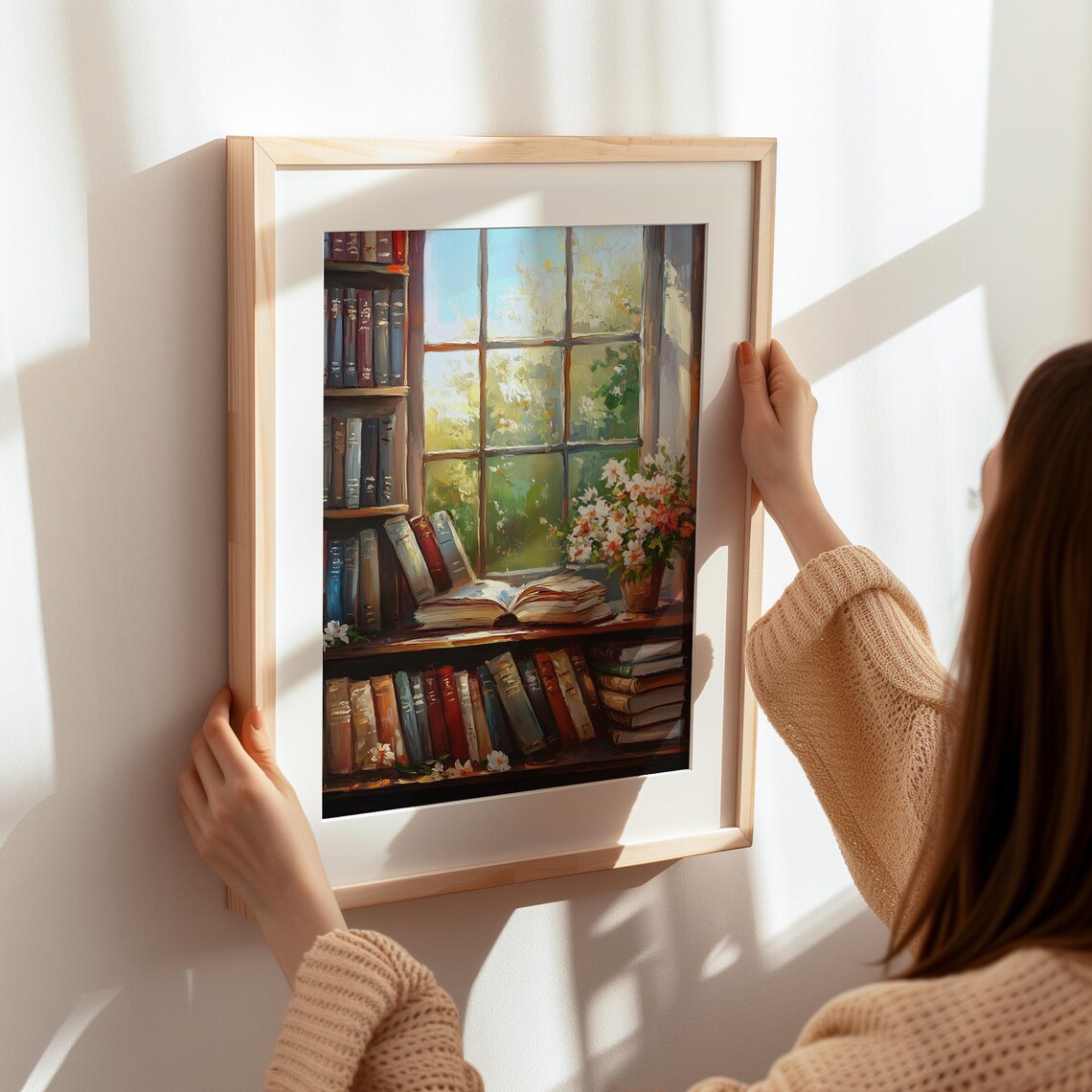 Cozy Vintage Library Art Print, Floral Bookshelf - Image 7