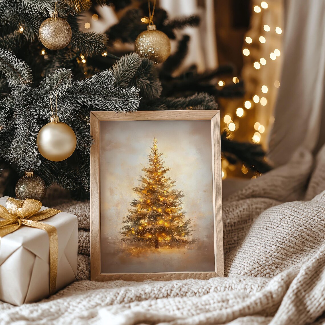 Golden Lit Christmas Tree Warm Winter Holiday Decor Art Poster - Image 5