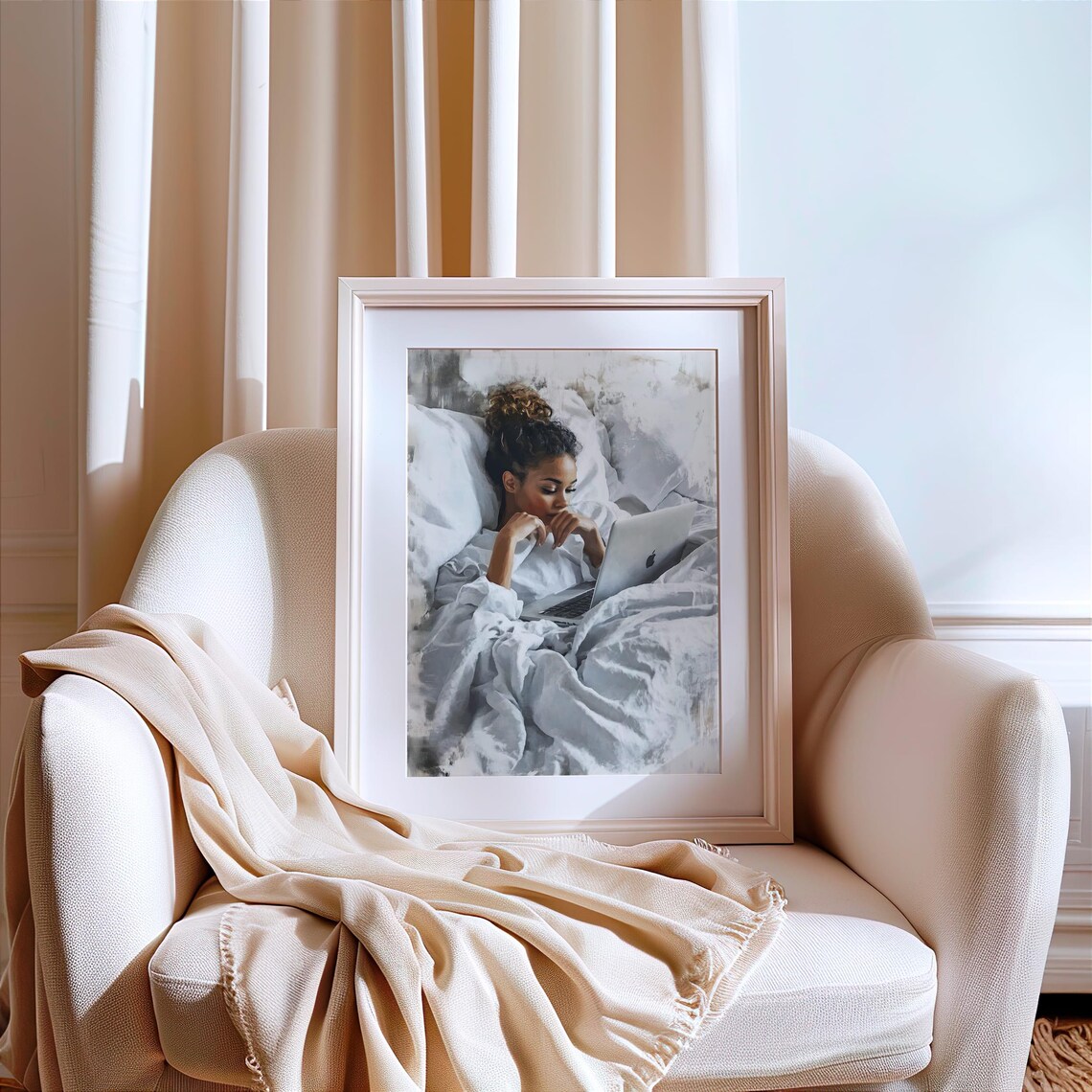 African American Woman In Bed Art Print, Cozy Decor - Image 4