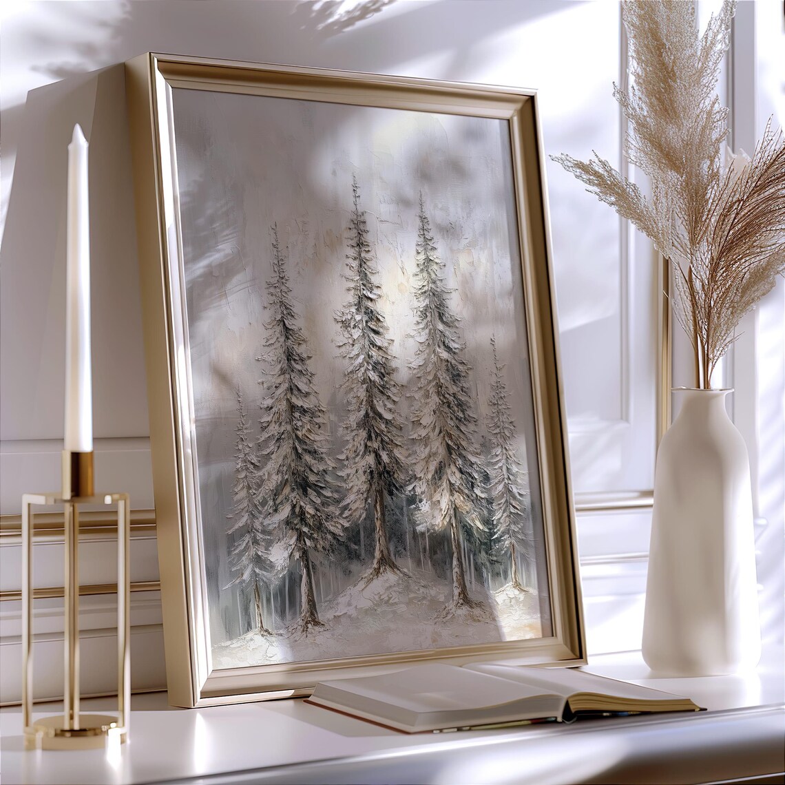 Pine Tree Winter Forest Abstract Landscape Art Print - Image 4