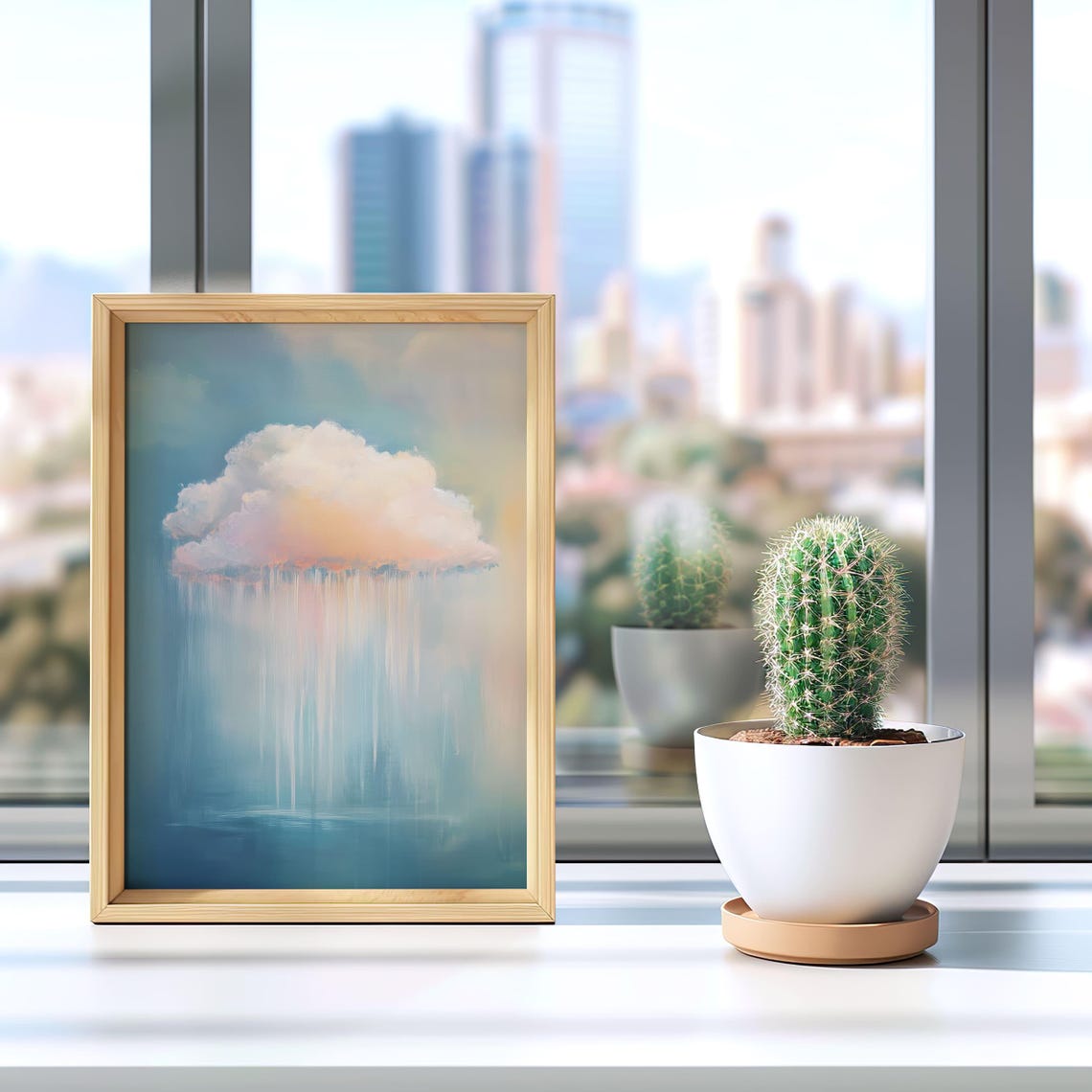 Dreamy Pastel Cloud Reflection Serene Blue Abstract Wall Art - Image 5