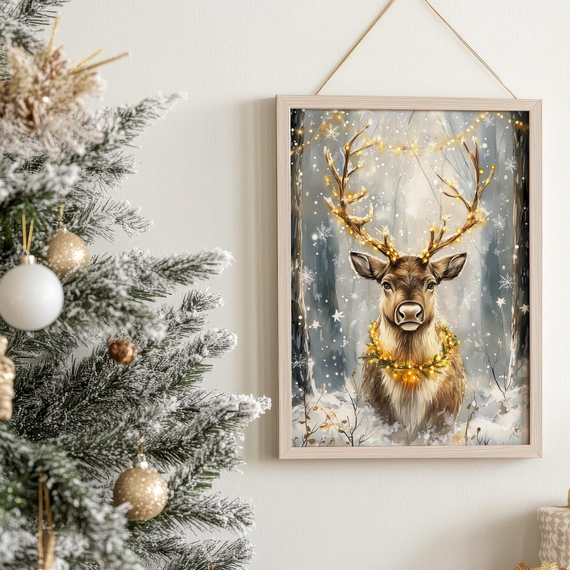 Christmas Reindeer With Lights Snowy Forest Winter Deer Poster - Image 7