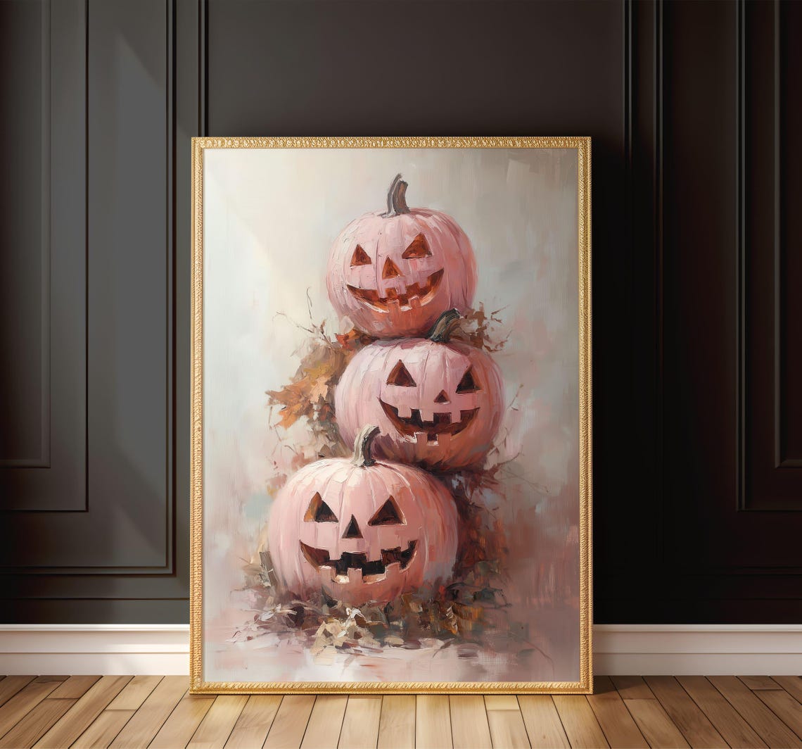 Pink Pastel Jack O Lanterns Stacked Pumpkins Halloween Poster - Image 8