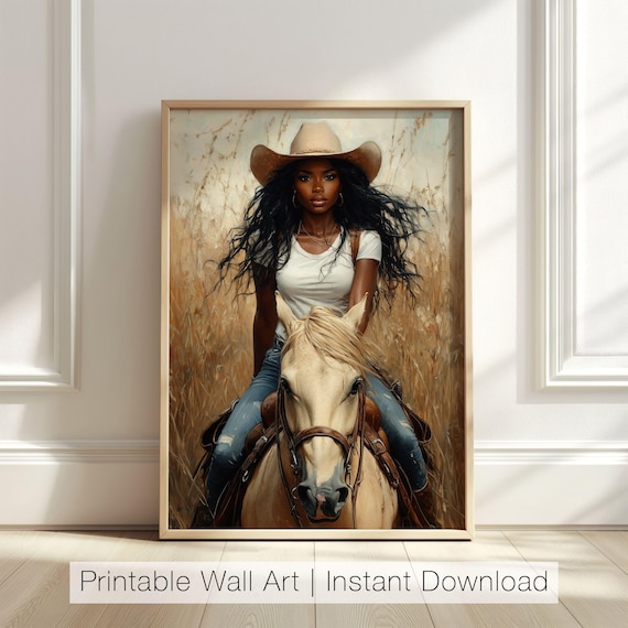 Black Cowgirl Art Print, Rustic Western Decor
