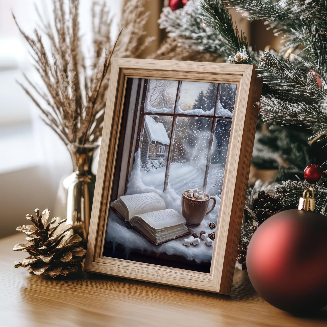 Winter Book Reading Art Print, Cozy Reading Nook - Image 3