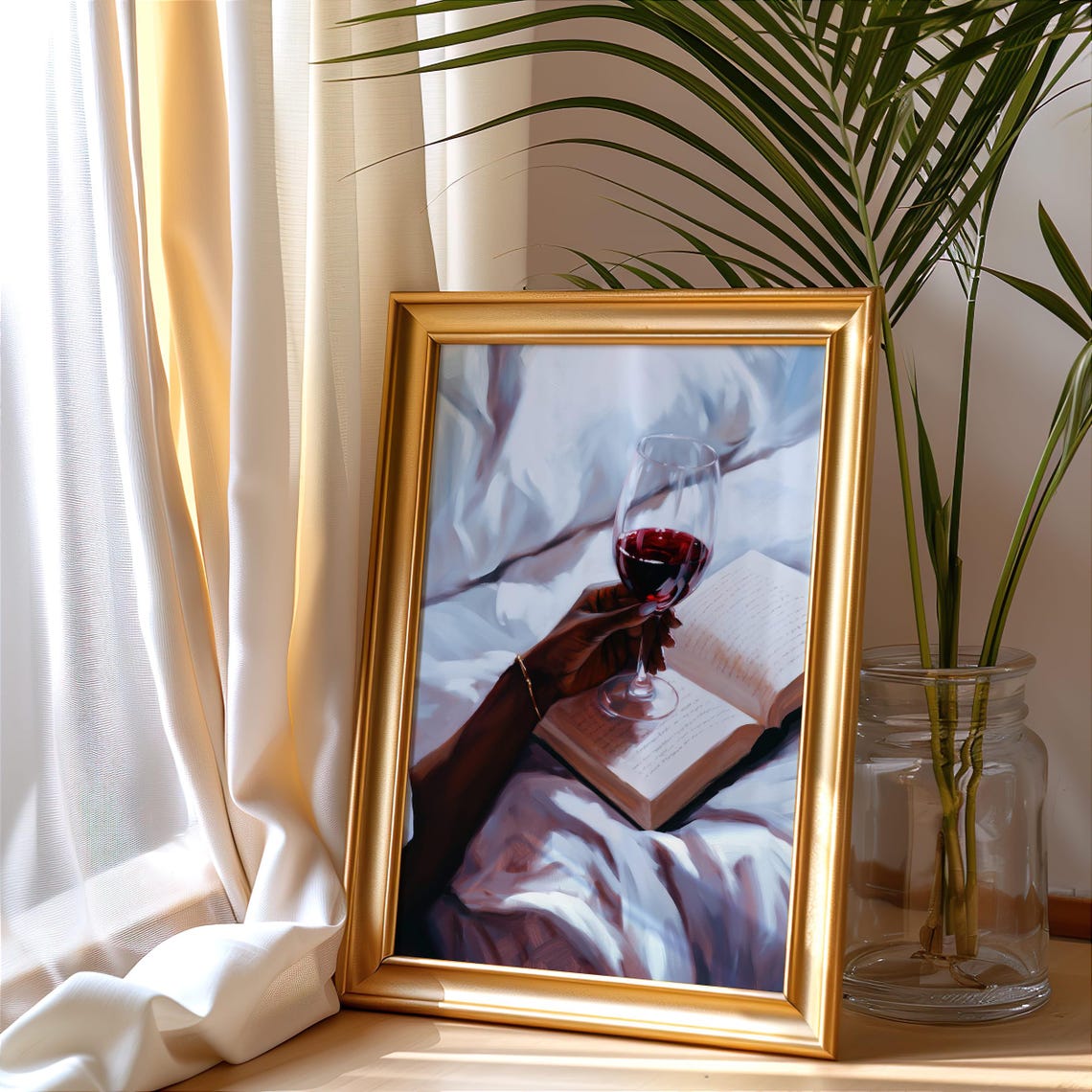 Hand Holding Red Wine Glass Over Open Book Cozy Reading Time Poster - Image 3