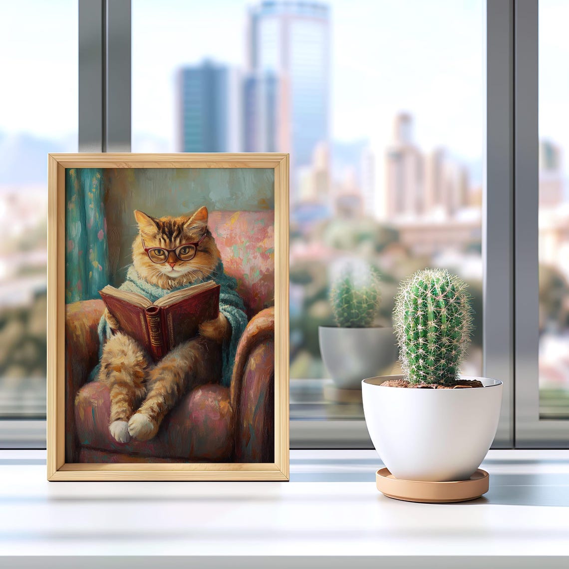 Cozy Ginger Tabby Cat Reading a Book in an Armchair Art Poster - Image 4