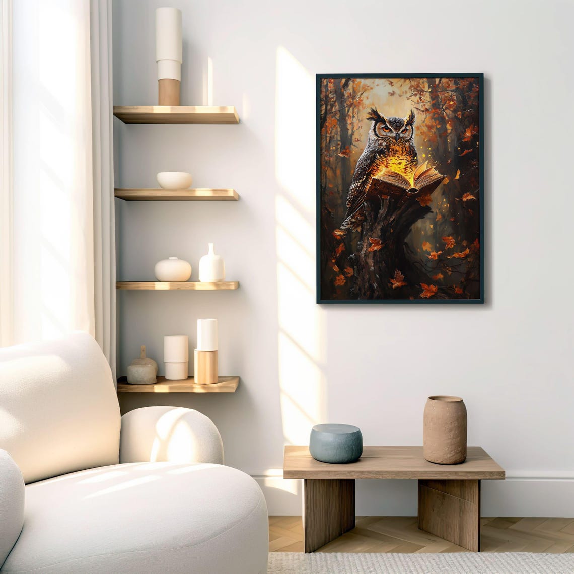 Mystical Owl With Glowing Book Autumn Forest Halloween Poster - Image 3