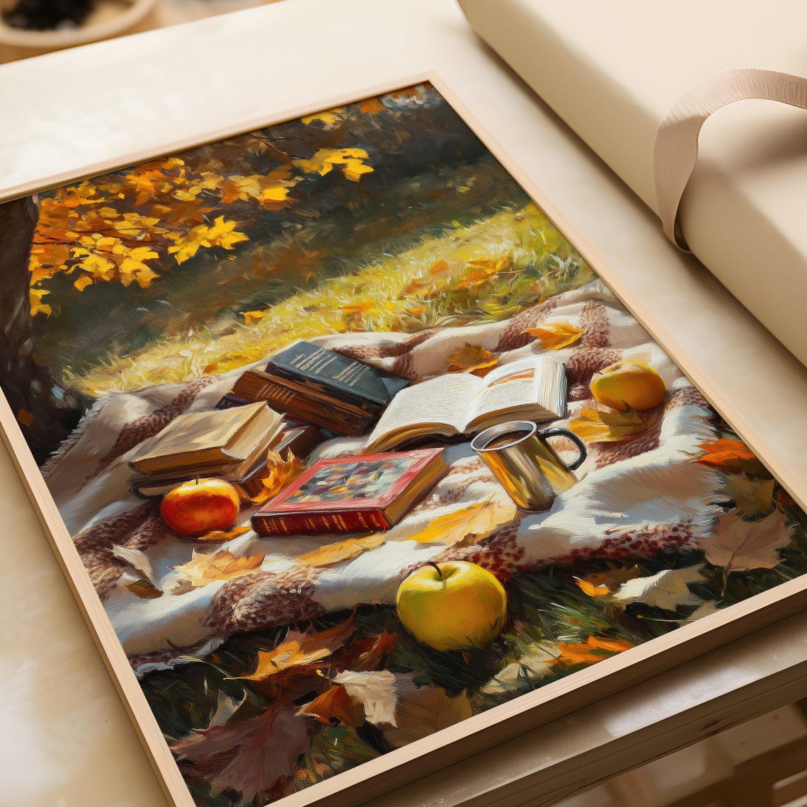 Autumn Book Picnic Under Golden Maple Tree Fall Reading Poster - Image 5