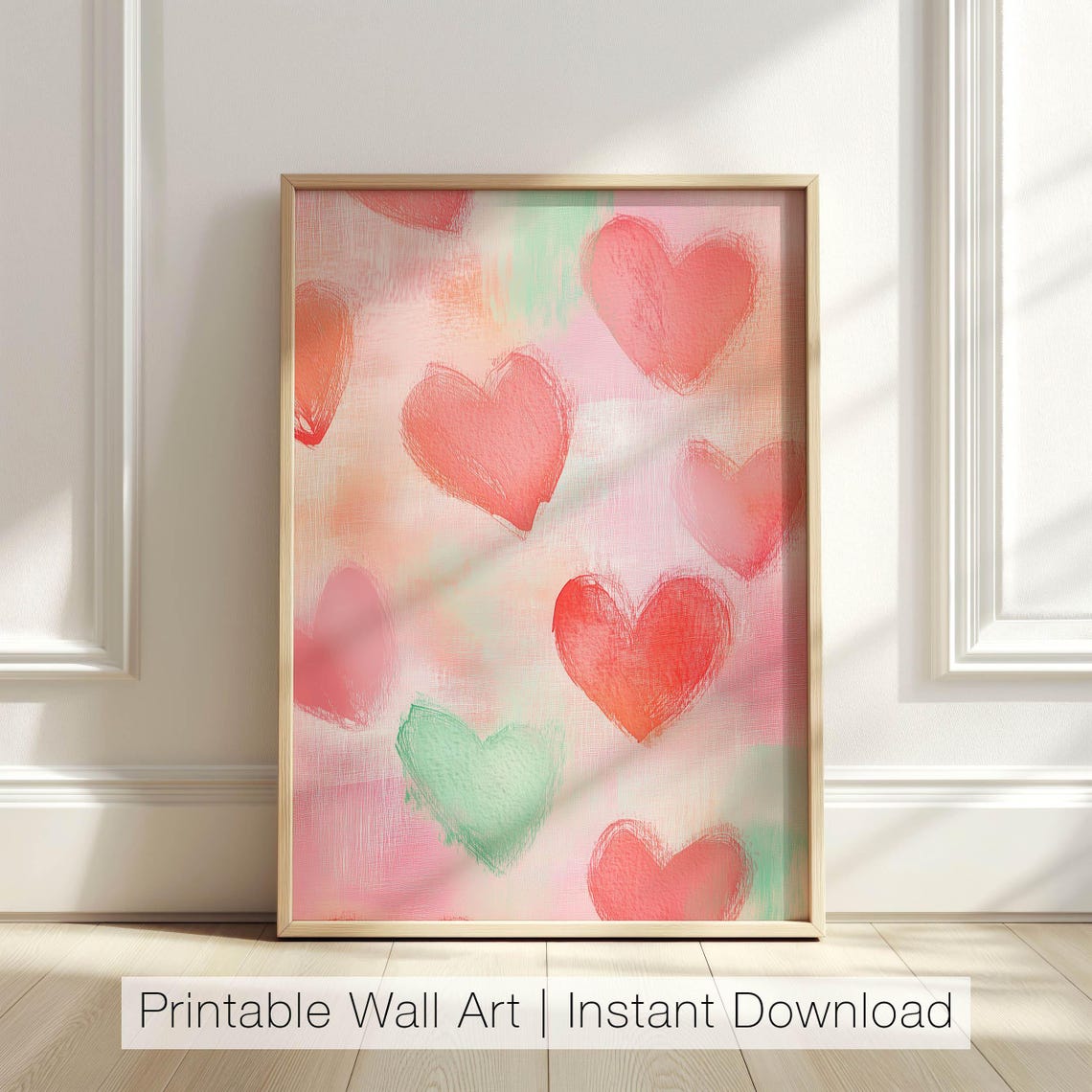 Sweet Pastel Hearts Pattern Pink Coral Mint Watercolor Poster