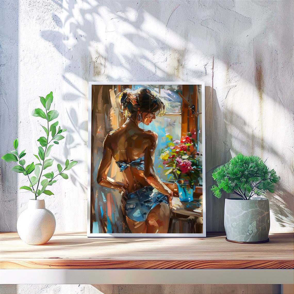 Woman in Denim Shorts by Window Impressionist Painting Poster - Image 6