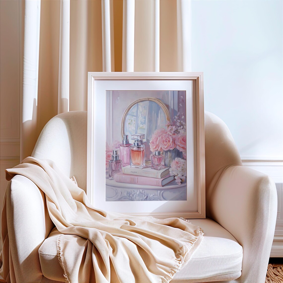 Pink Perfume Bottles and Books Shabby Chic Floral Art Poster - Image 4