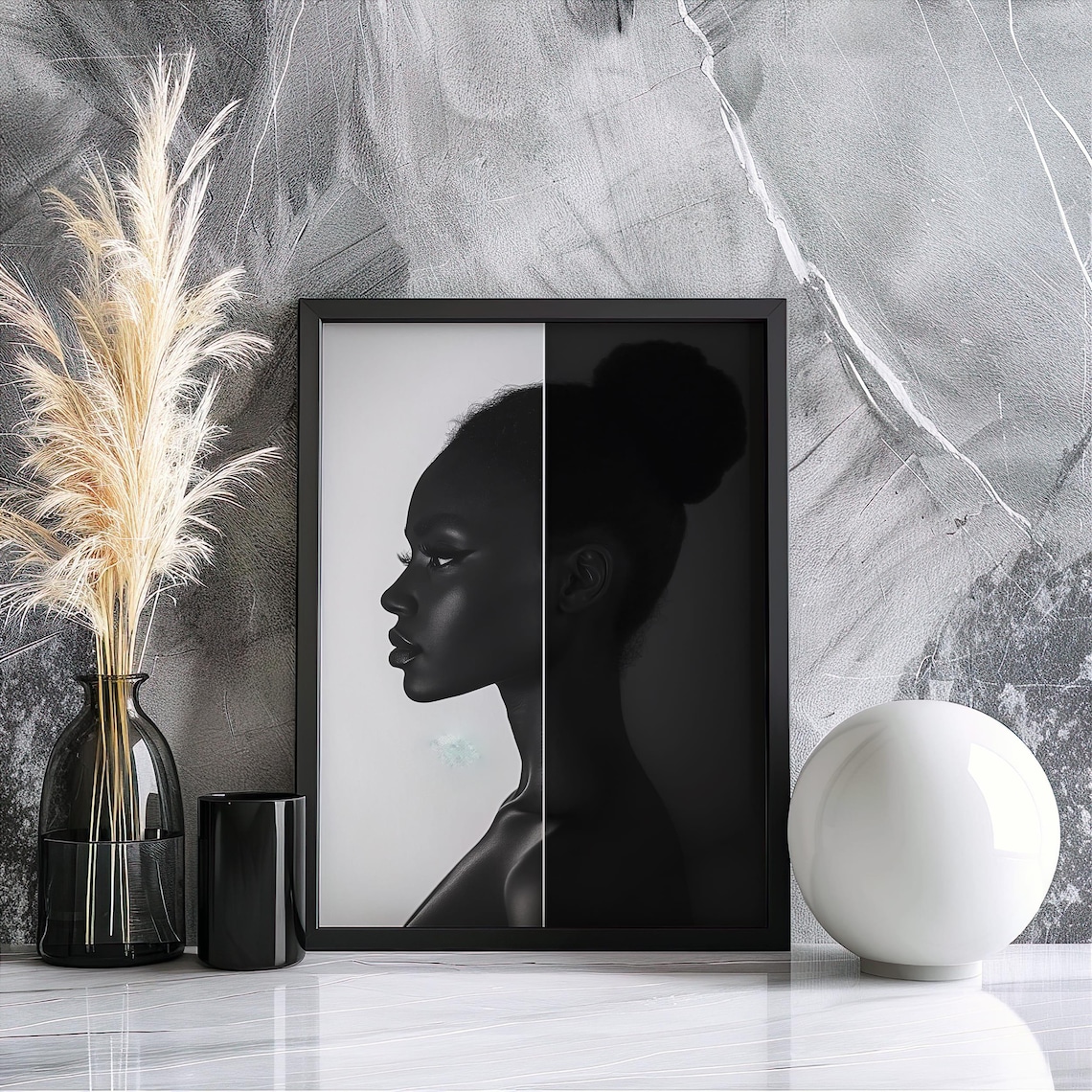 Black And White Woman Profile Afrocentric Portrait Art Poster - Image 2