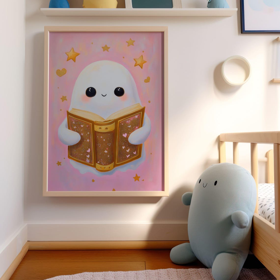 Cute Ghost Reading Golden Book Pink Halloween Bookish Poster - Image 6