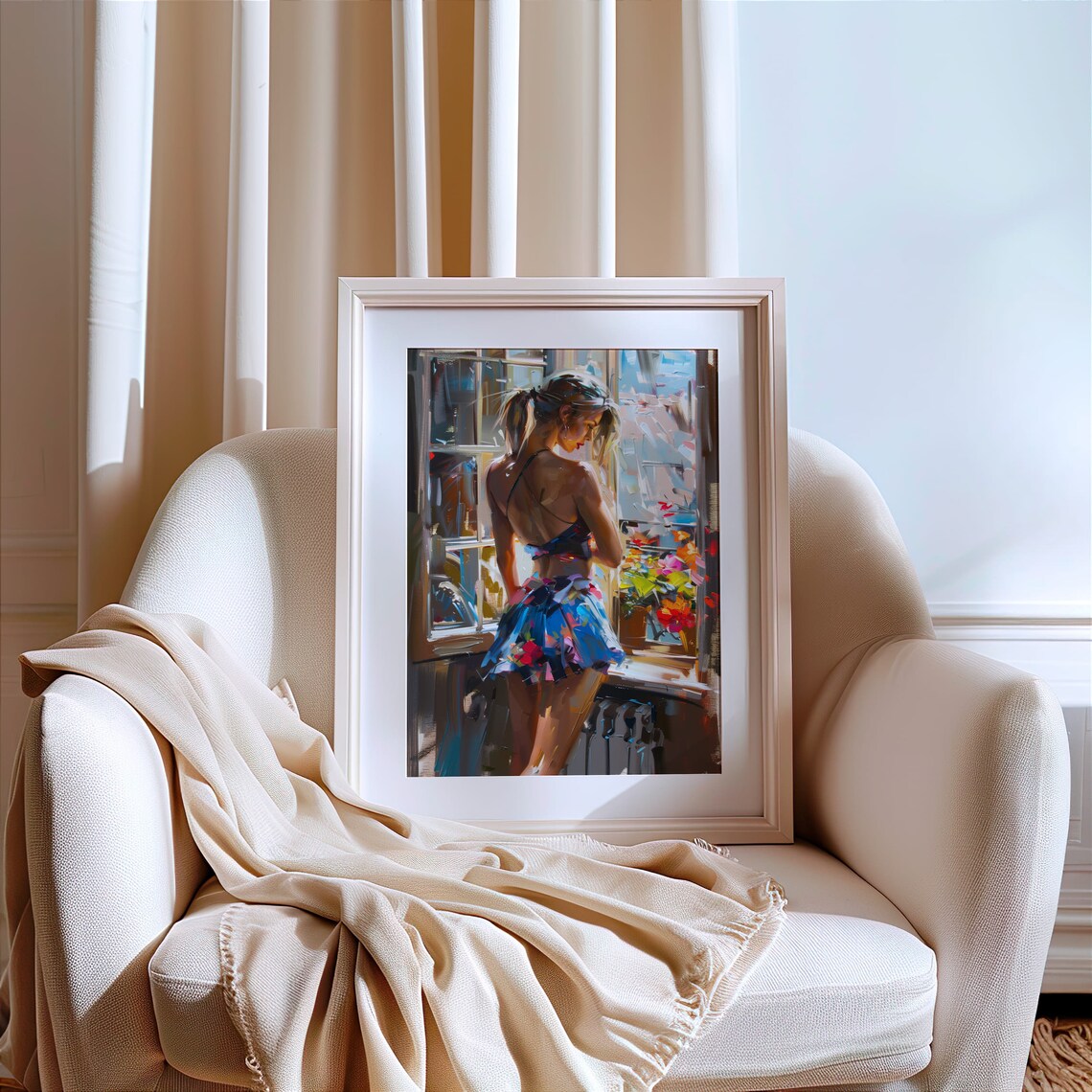 Woman by Sunlit Window Colorful Impressionist Painting Art Poster - Image 7