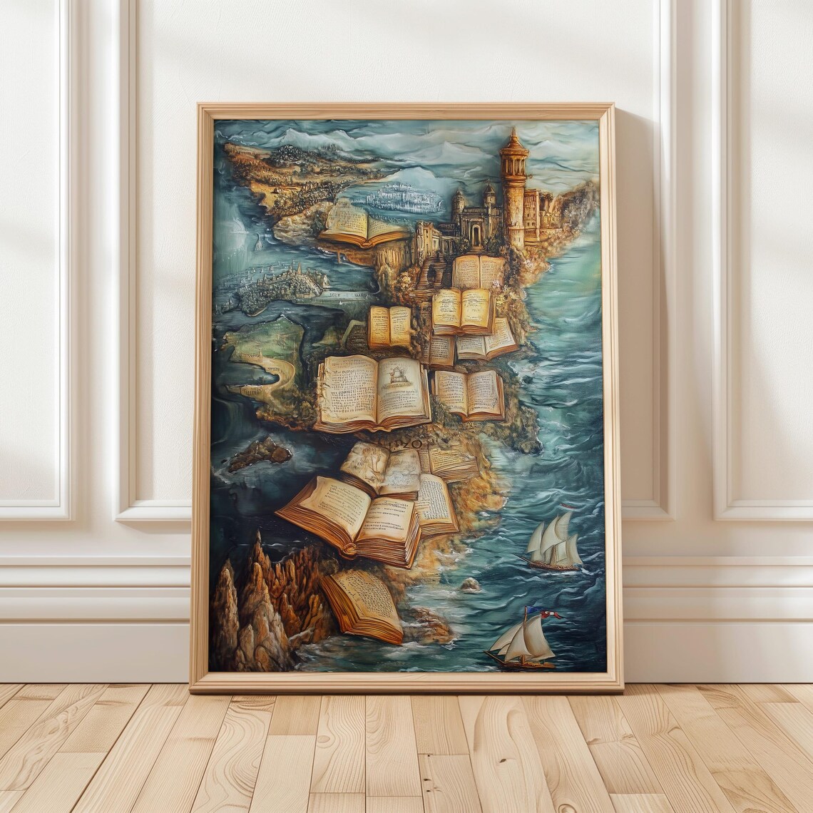 Book Lover Fantasy Map Art Print, Adventure Library Decor