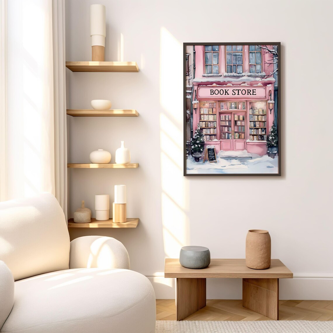 Winter Bookstore Cozy Christmas Bookshop Art Print - Image 2
