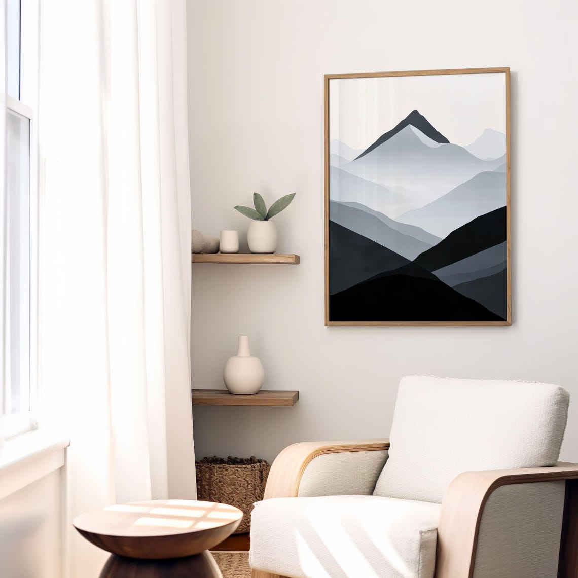 Black And White Abstract Mountain Layers Modern Nature Poster - Image 4
