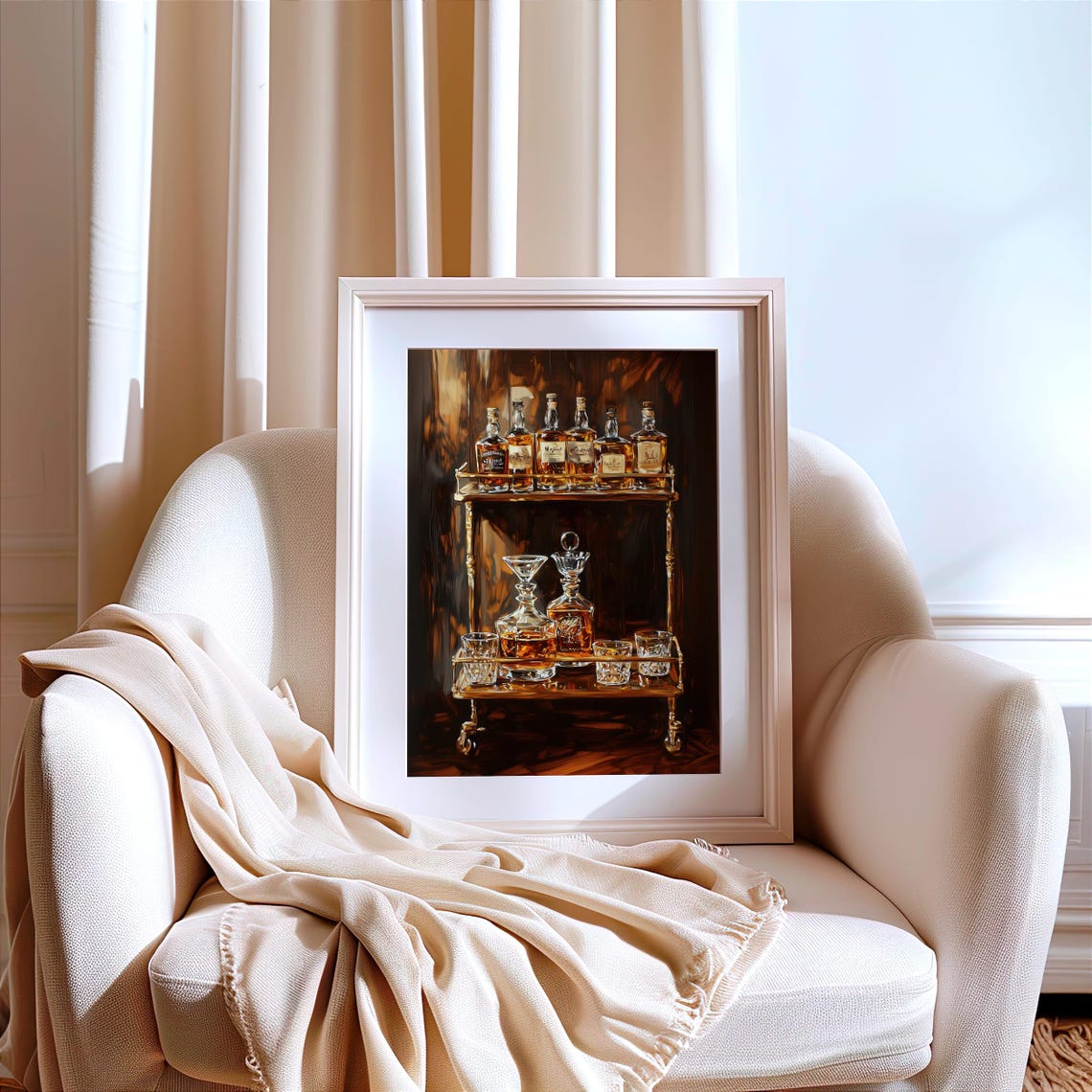 Vintage Whiskey Bar Cart With Bottles and Decanters Art Poster - Image 2