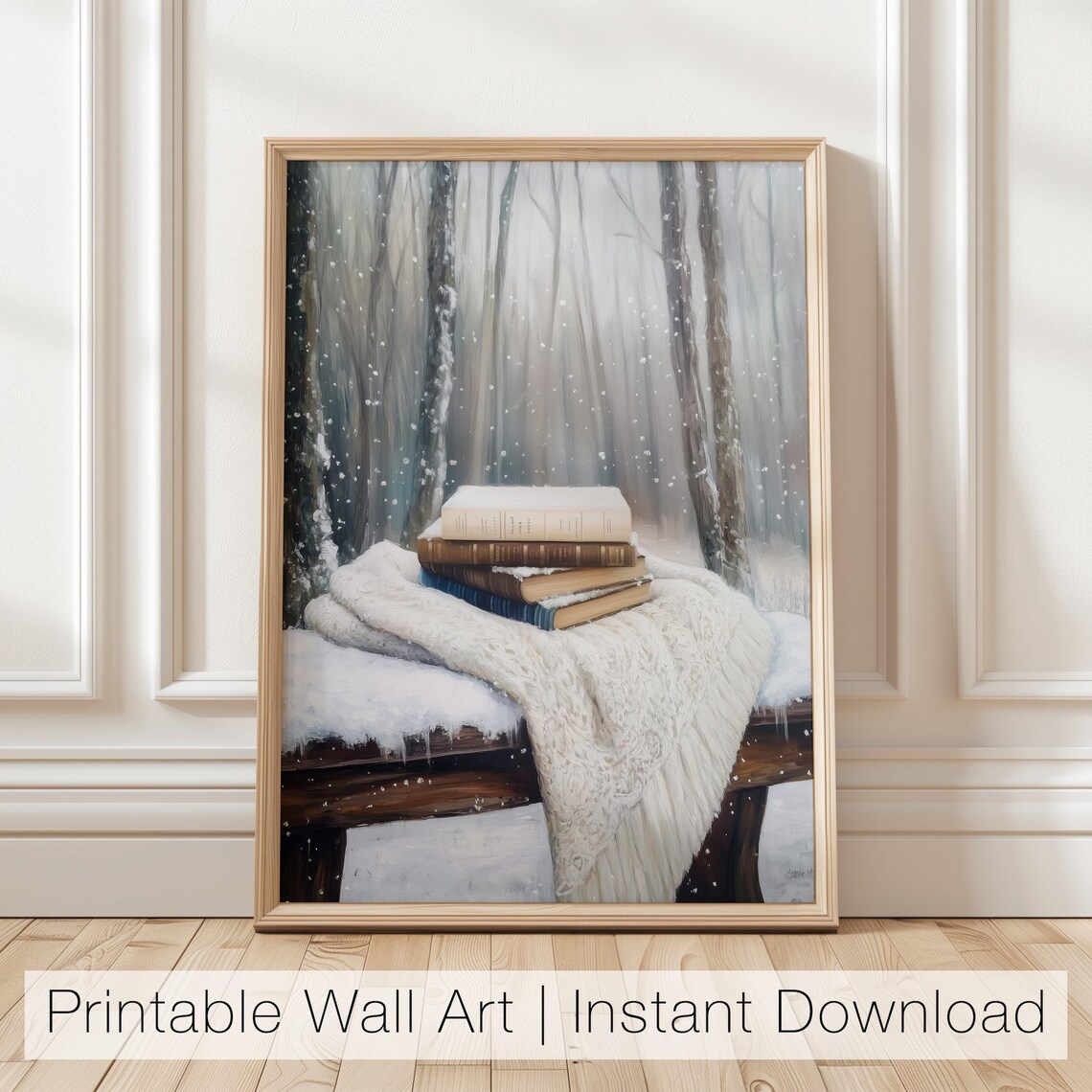 Bookish Winter Art Print, Winter Reading Nook