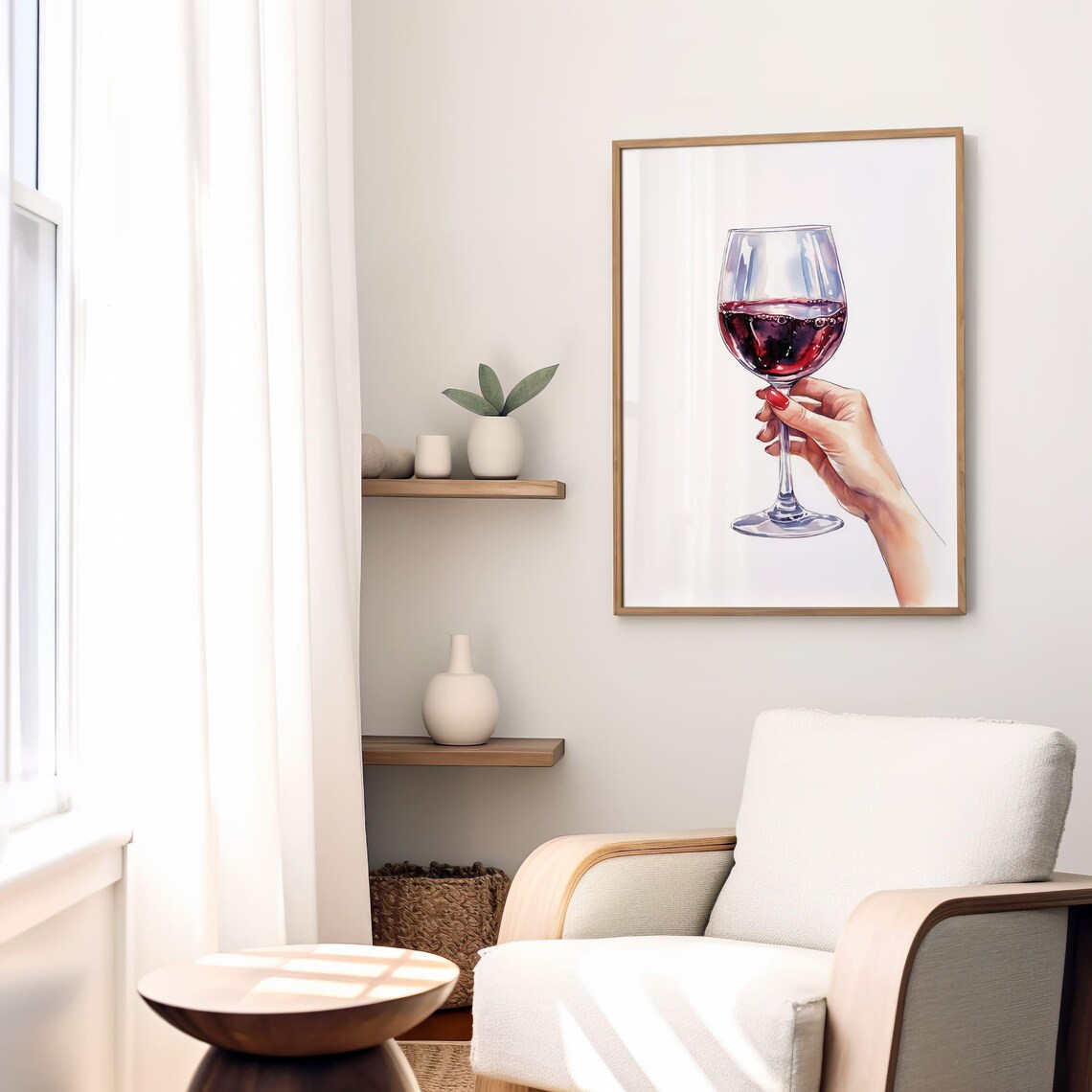 Hand Holding Red Wine Glass Watercolor Kitchen Bar Wall Poster - Image 2