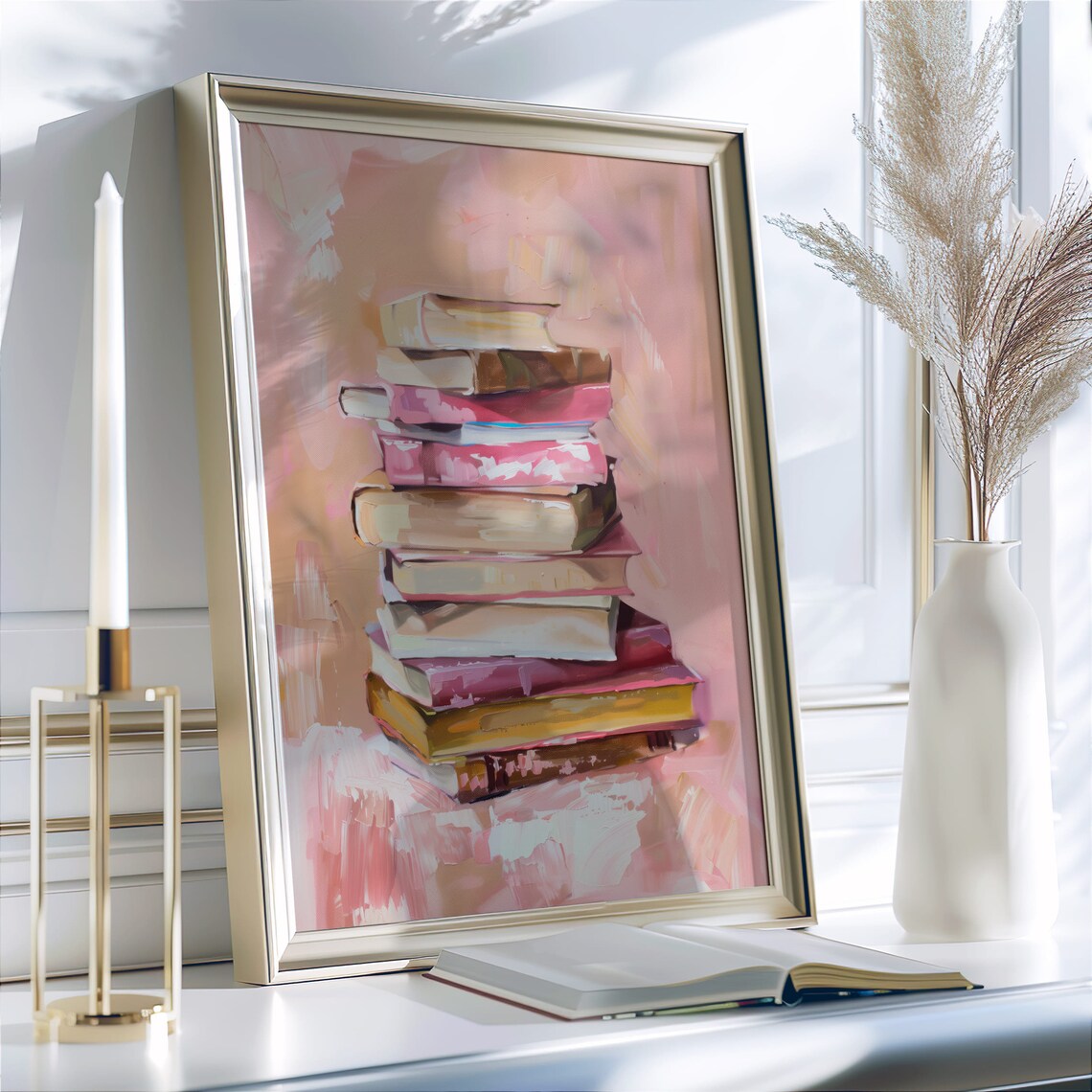 Pastel Book Stack Art Print, Reading Decor - Image 7