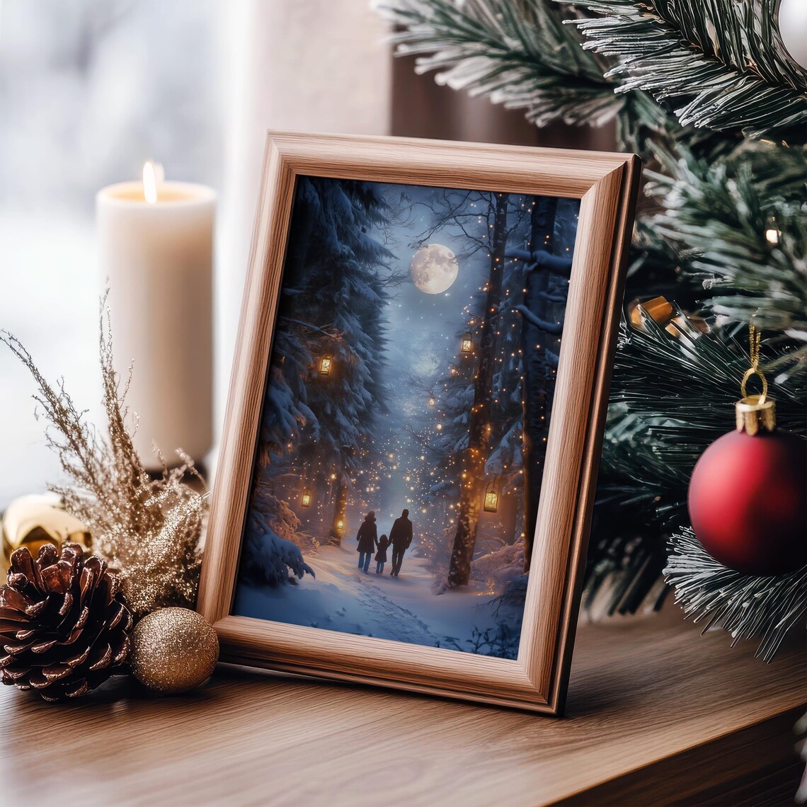 Winter Forest Moonlight Christmas Art Print - Image 4