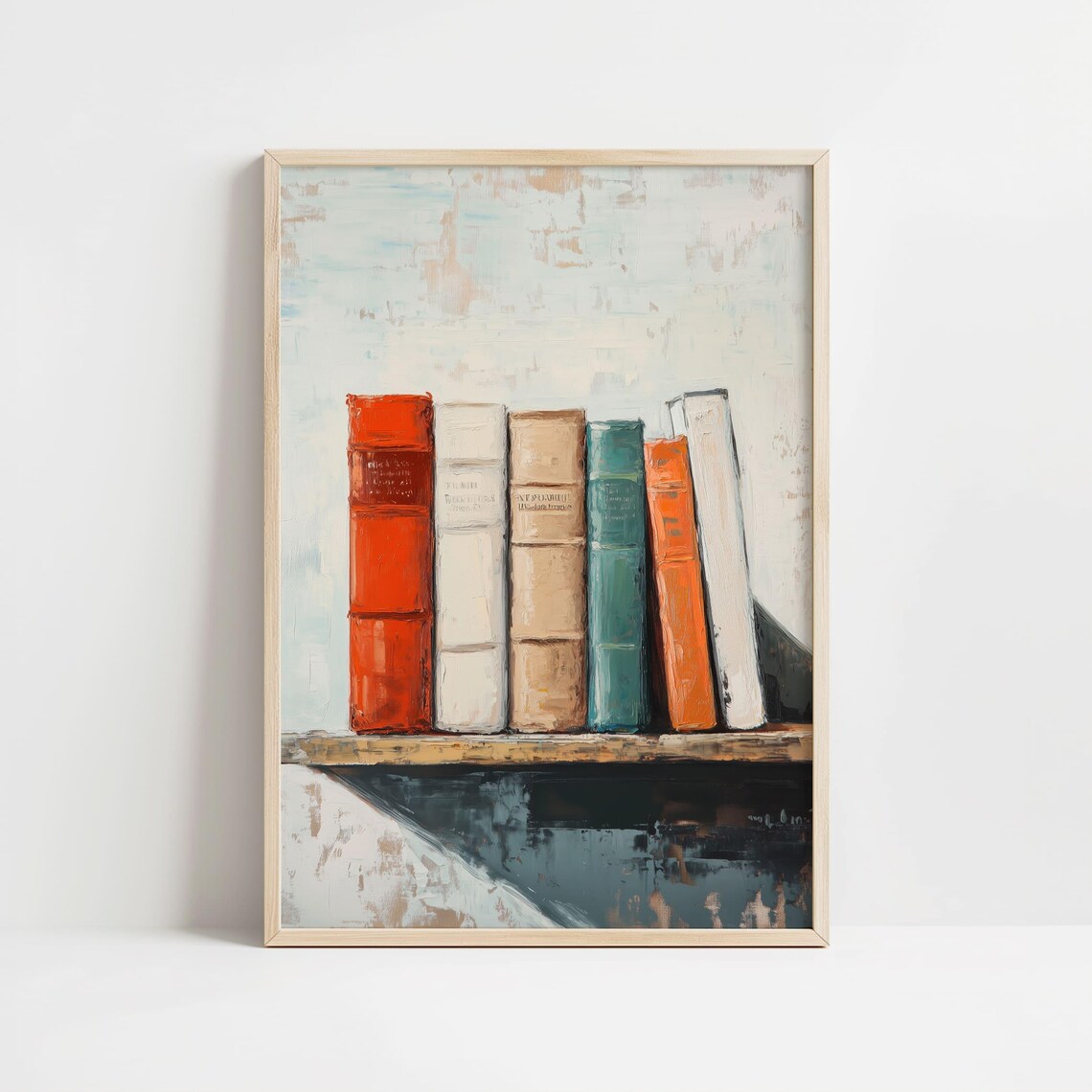 Minimalist Vintage Books On Wooden Shelf Oil Painting Poster - Image 8
