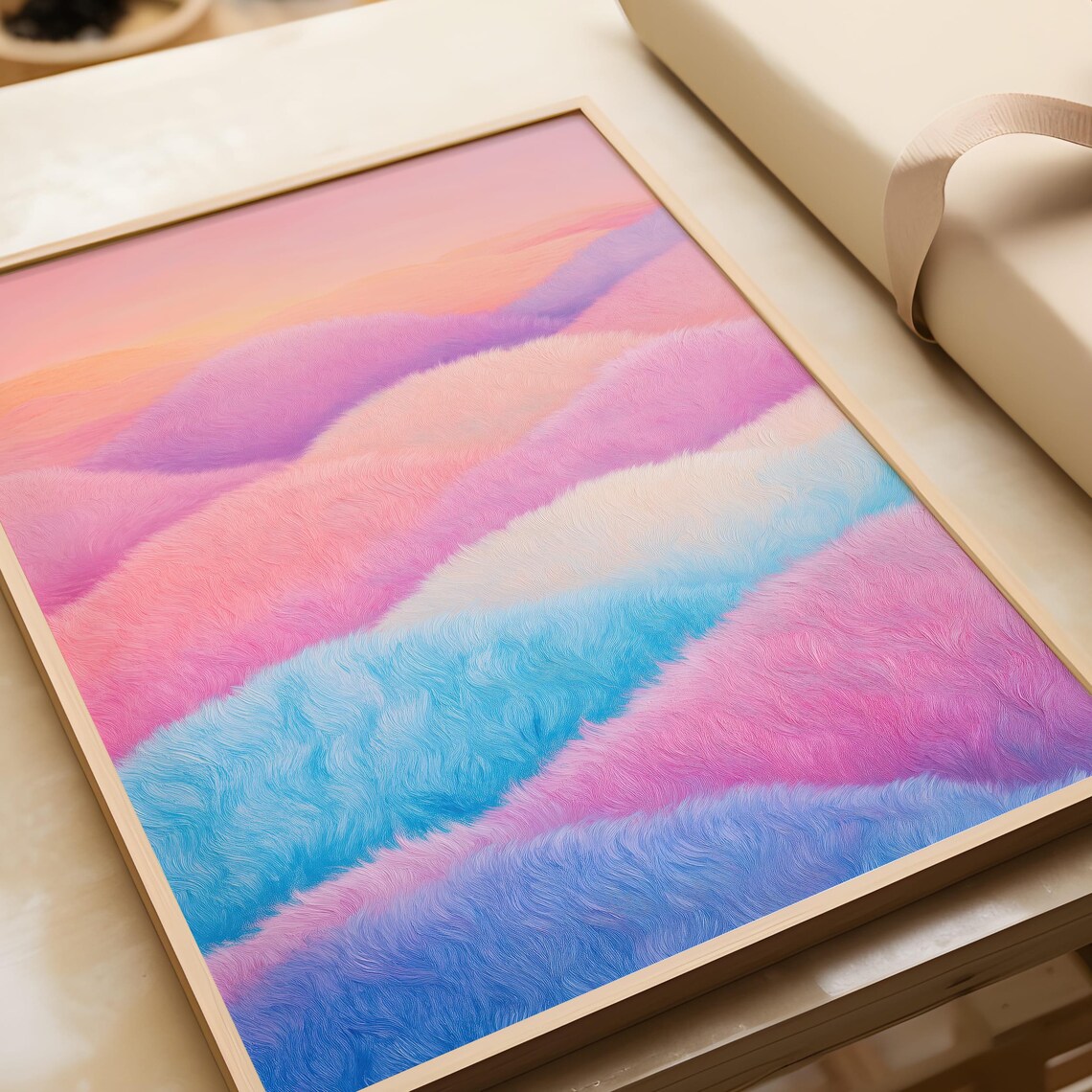 Pastel Rainbow Waves Abstract Dreamy Pink Blue Soothing Decor Wall Art - Image 6