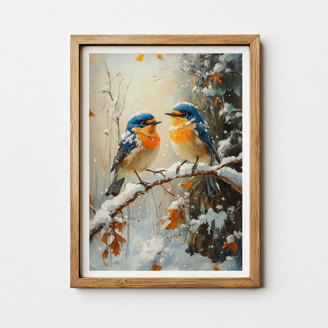Two Winter Bluebirds On Snowy Branch Seasonal Birds Art Poster - Image 5