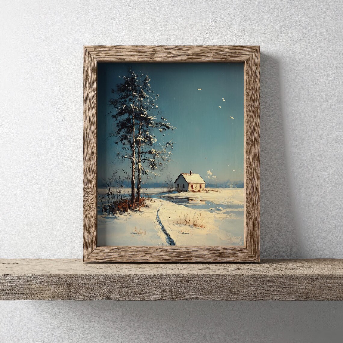 Winter Cottage In Snow Minimalist Snowscape Landscape Poster - Image 2