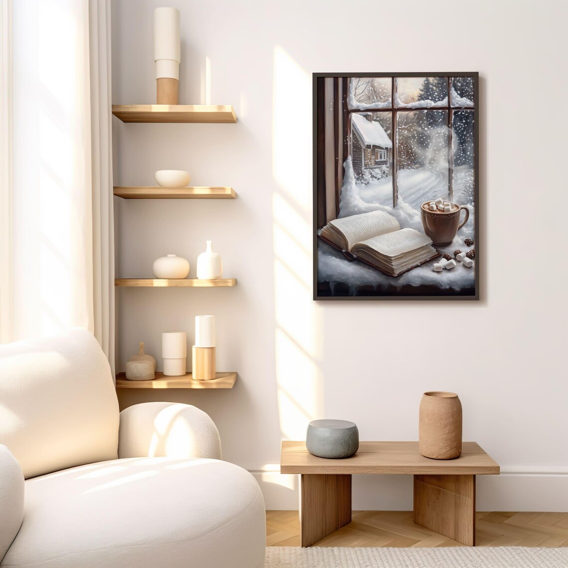 Winter Book Reading Art Print, Cozy Reading Nook - Image 5