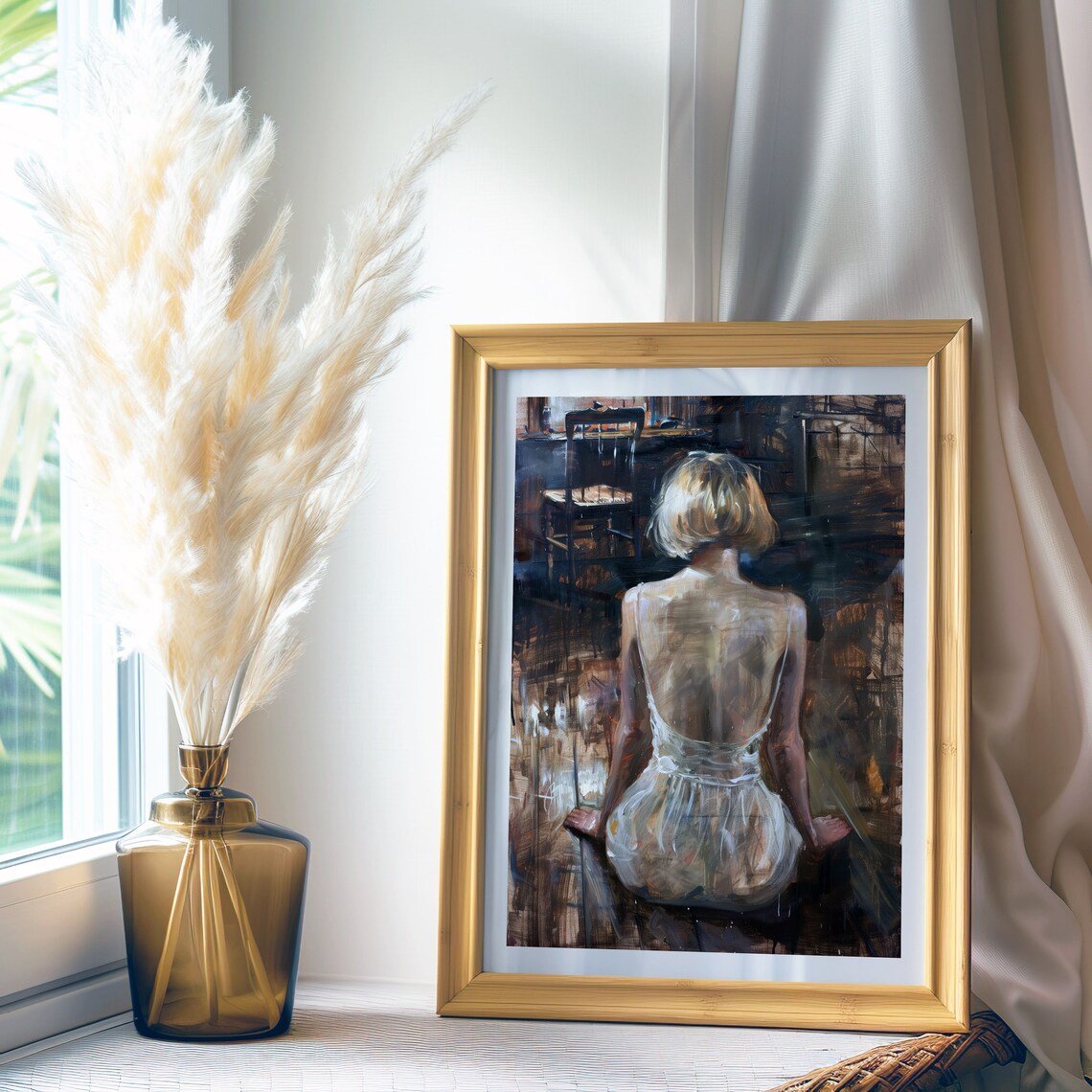 Back View Of A Woman In White Dress Impressionist Oil Painting Art Poster - Image 6
