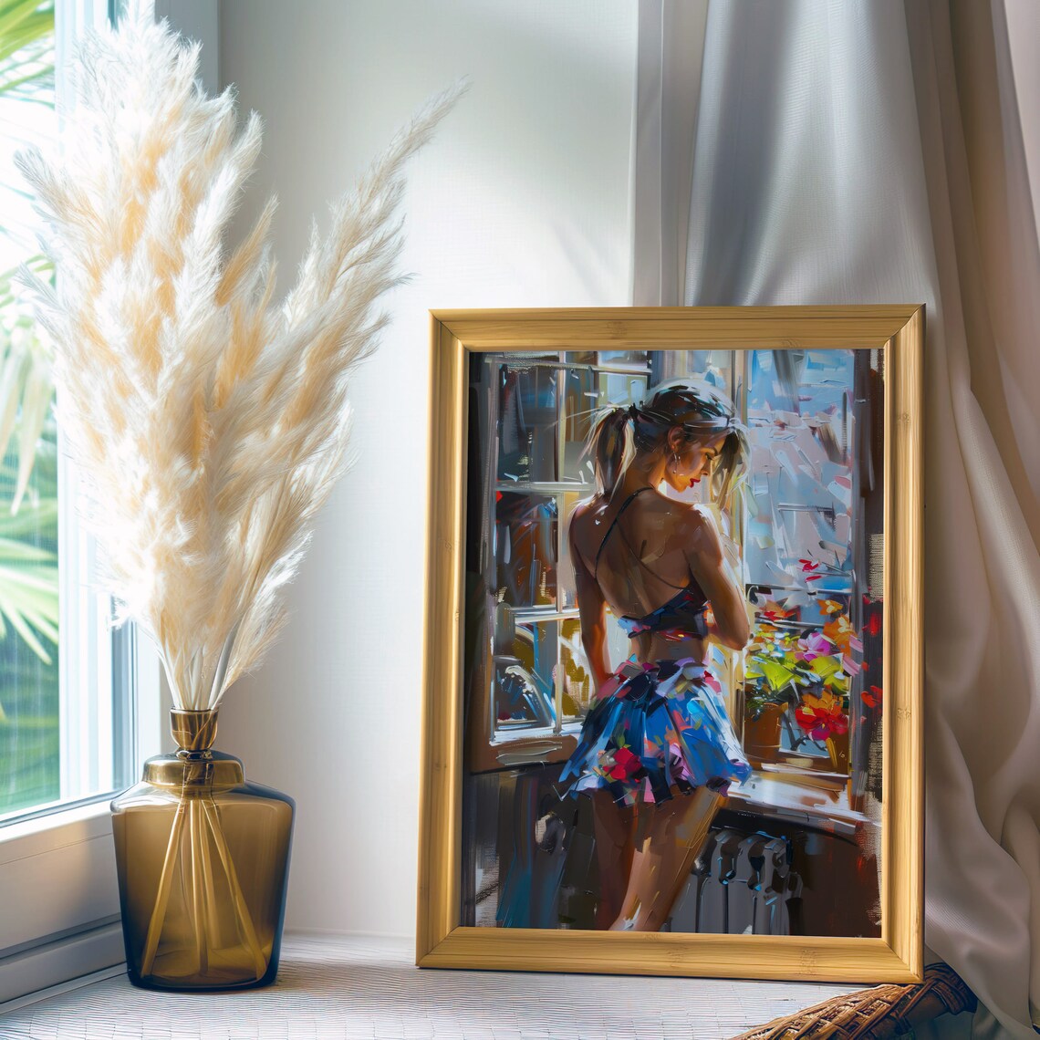 Woman by Sunlit Window Colorful Impressionist Painting Art Poster - Image 2