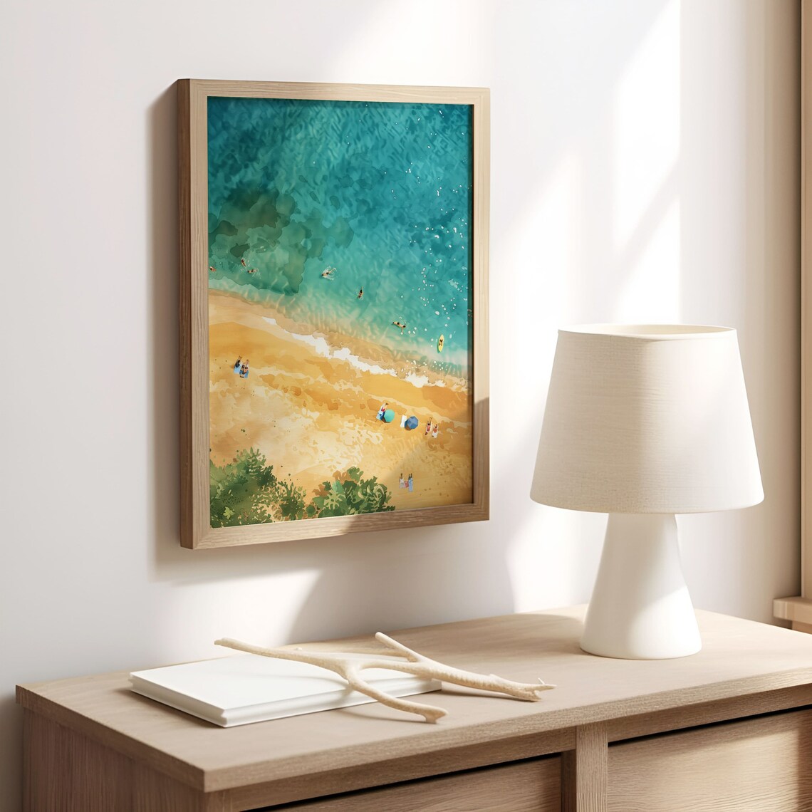 Tropical Beach Aerial Turquoise Ocean Summer Watercolor Art Poster - Image 8