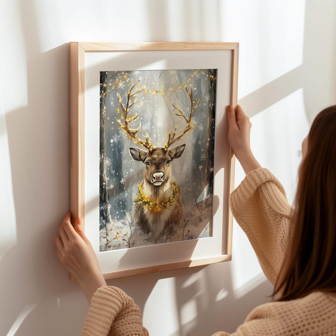 Christmas Reindeer With Lights Snowy Forest Winter Deer Poster - Image 5