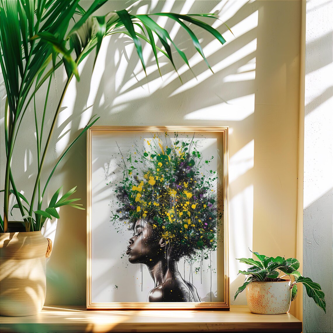 Afro Woman Profile Paint Splatter Hair Afrocentric Art Poster - Image 3