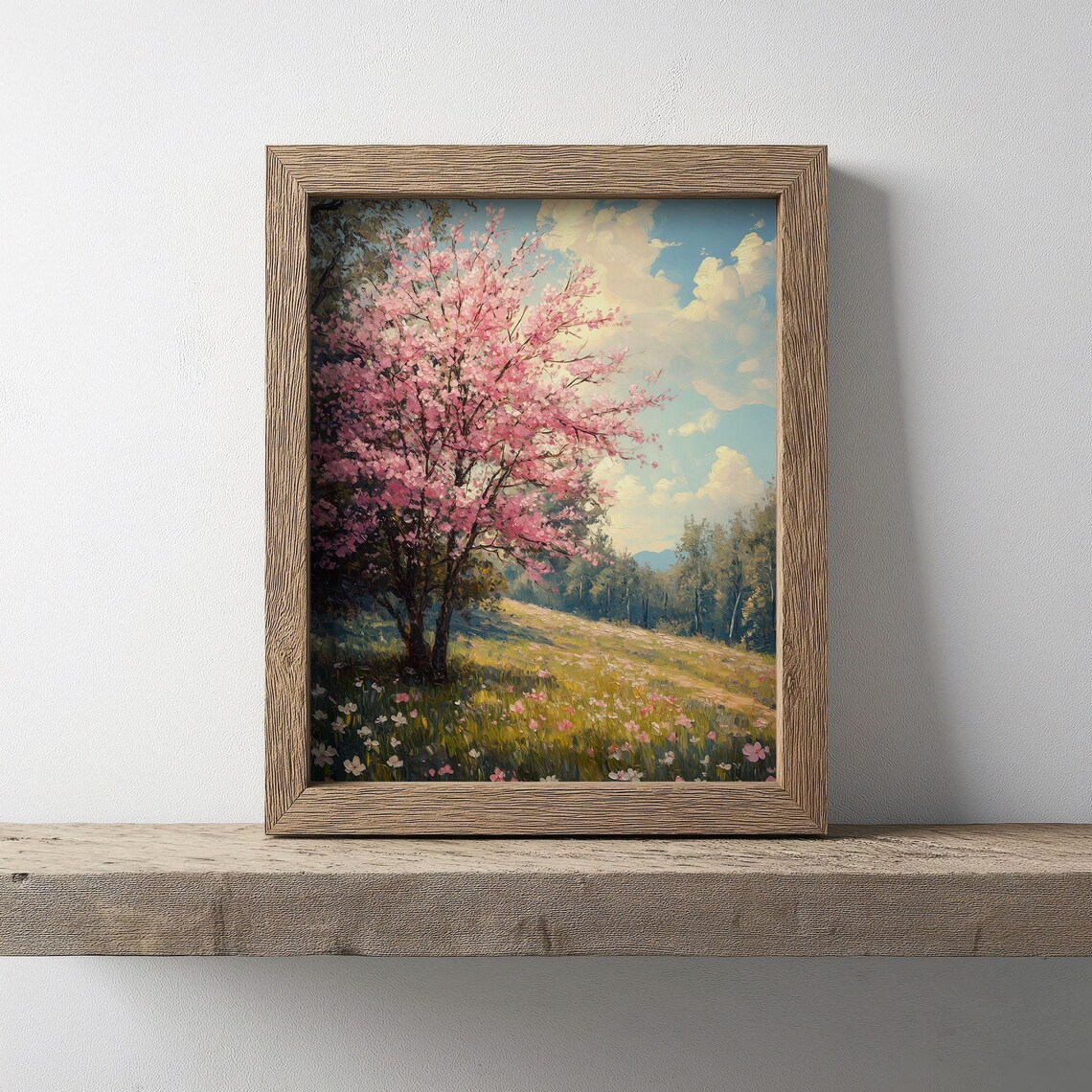 Cherry Blossom Tree Spring Meadow Wildflowers Blue Sky Peaceful Nature Poster - Image 2