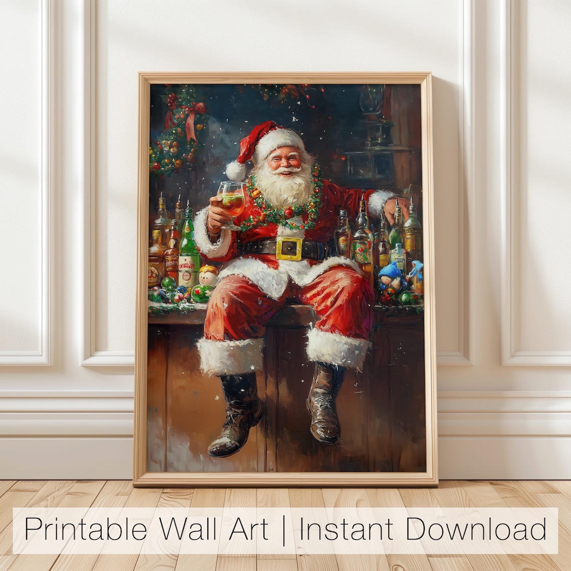 Funny Santa Claus Drinking Art Christmas Print