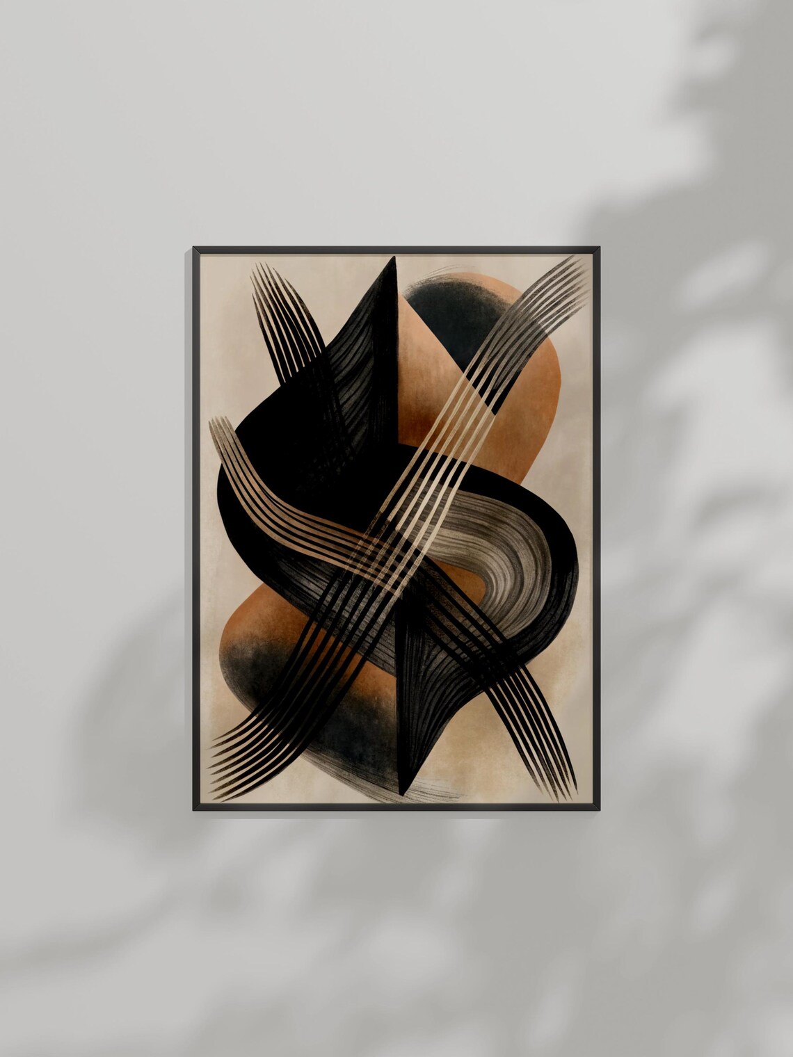 Bold Abstract Brushstroke Poster Black Strokes Over Terracotta Circle