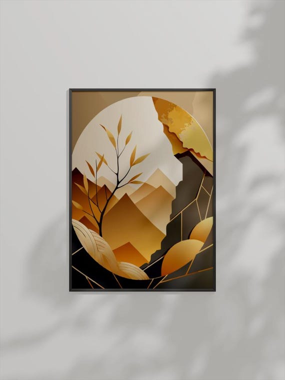 Golden Mountain Peaks Abstract Nature Landscape