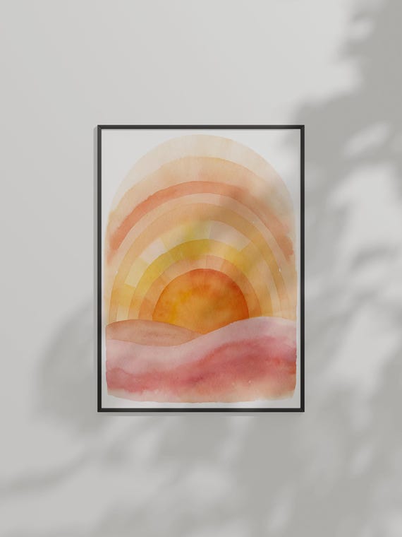 Minimalist Watercolor Sunset Boho Sunrise Wall Art