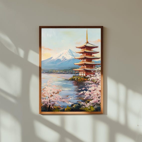 Mount Fuji Japan Painting Poster Japanese Landscape Wall Art Minimal Nature Print For Zen Home Decor