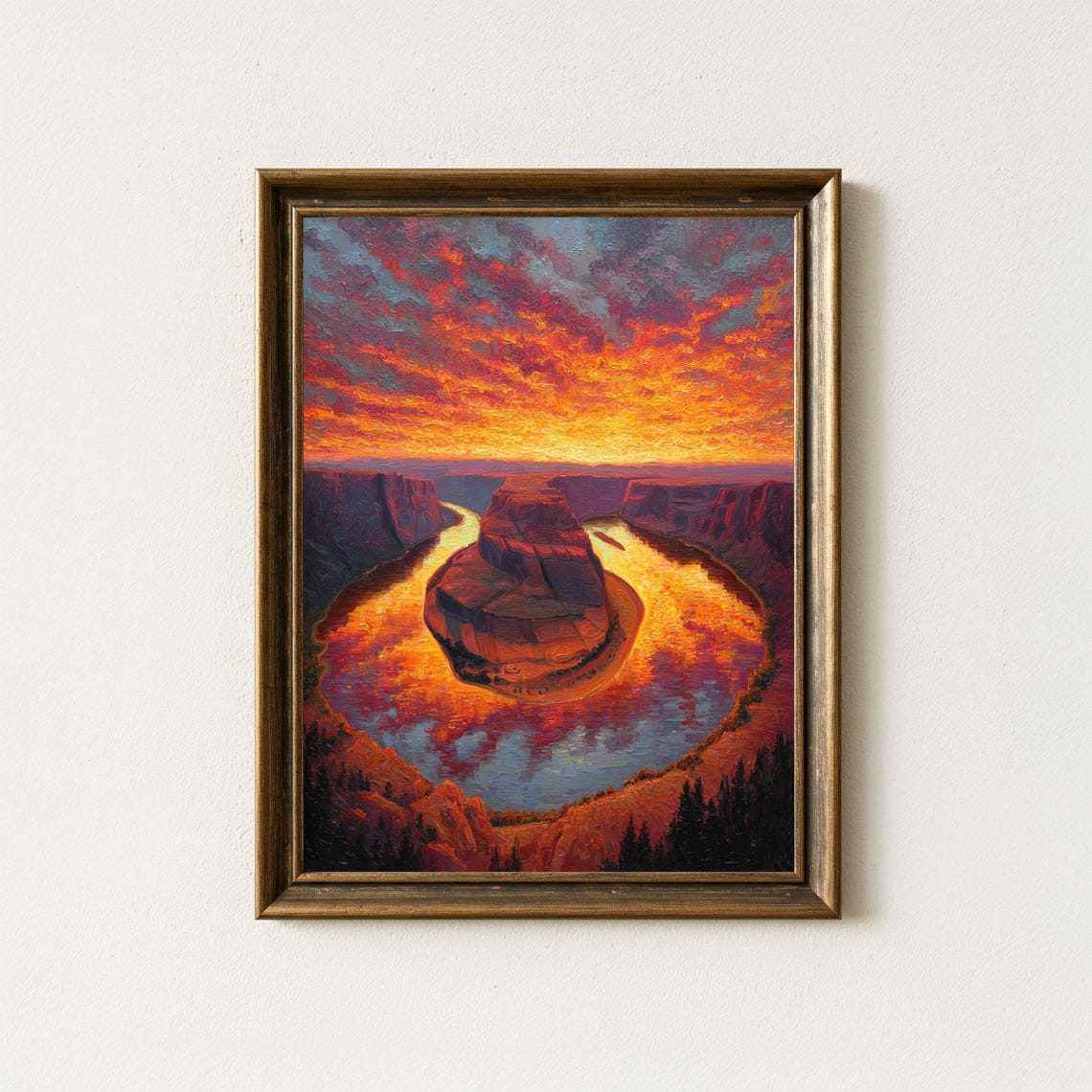 Horseshoe Bend Arizona Fiery Sunset River Canyon Painting Print