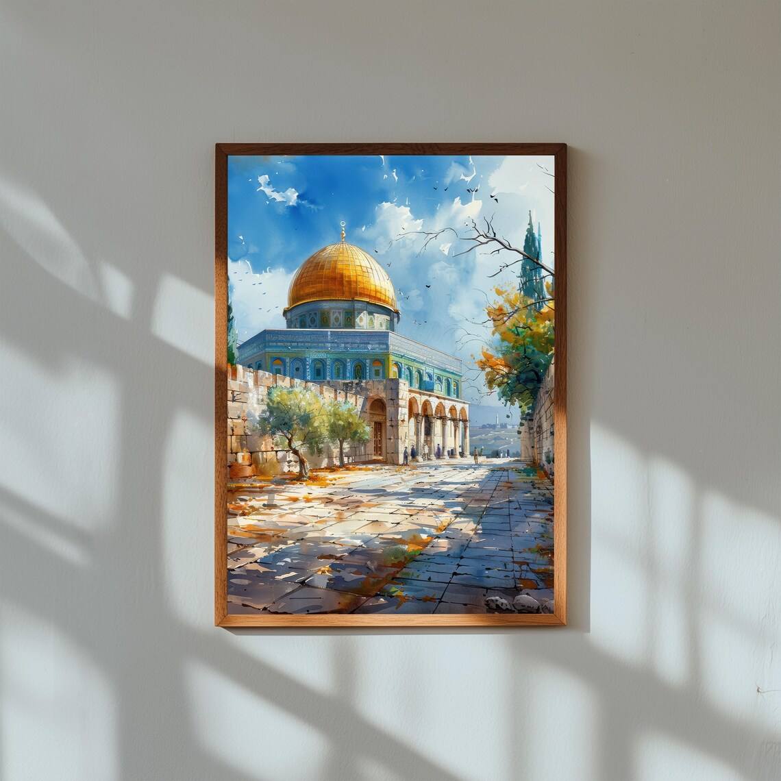 Dome of the Rock Jerusalem Golden Dome Watercolor Travel Poster