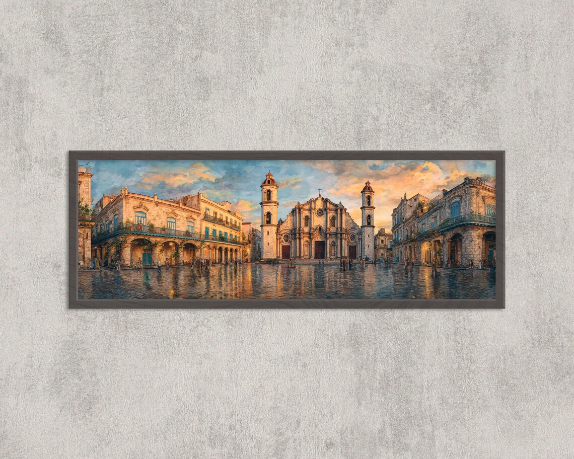 Havana Cathedral Watercolor Art Print, Colonial Architecture